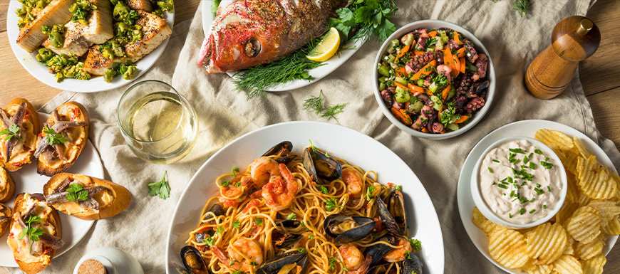 Various food on a table